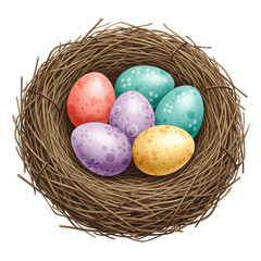 Obraz premium Illustration of Colorful Easter Eggs In Natural Nest Transparent PNG