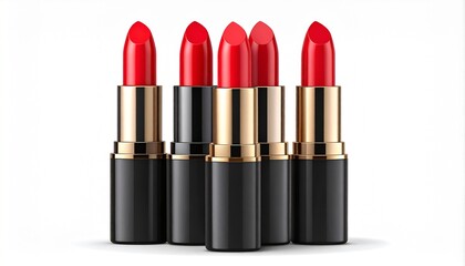 Obraz premium Set of red lipsticks 3D realistic vector illustration. Luxury elegant black