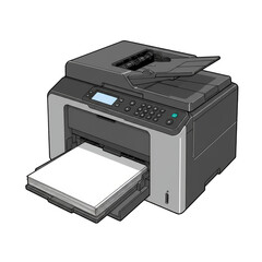 Illustration of Printer Printing Paper with Laser Technology Style
