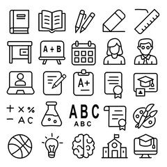 Educational icons, white isolate background