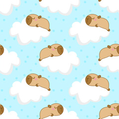 Cute capybara pattern on light blue background