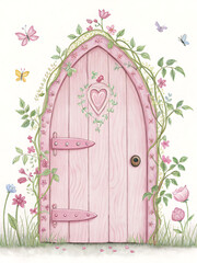old wooden door with flowers
