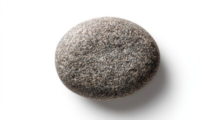 Single round pebble with detailed texture and soft shadow, fully isolated on white background, minimalist composition perfect for eco branding or natural product packaging