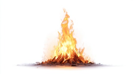 Small campfire-style flame flickering gently upward, soft gradient glow and natural shape, fully isolated on white background, perfect for outdoor or survival content