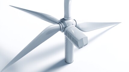 Side view of industrial wind turbine with aerodynamic blades and metal tower, realistic lighting and shadow, isolated on white background, ideal for renewable energy visuals