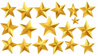 Obraz premium Set of 3D Set of 3D golden stars, rays, reflections in different positions. Isolated