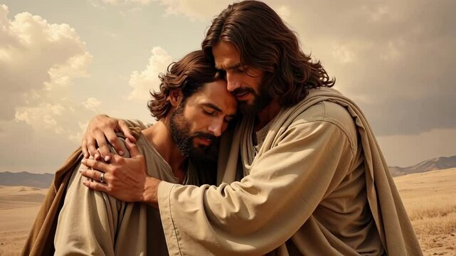 Experience the divine compassion of Jesus in this comforting embrace, portraying faith, love, and spiritual solace in stunning 4k resolution.