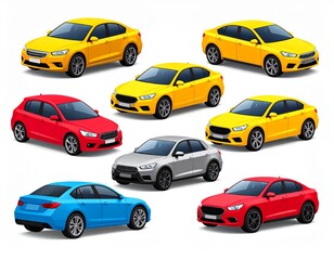 Fototapeta premium Set of 3D Set of different 3d realistic automobiles. Urban, city transport concept. 