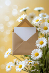 Daisy Flowers and Blank Envelope with Copy Space