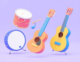 Naklejka premium 3d render illustration. Set of musical instrument. Modern trendy design. Simple icon 