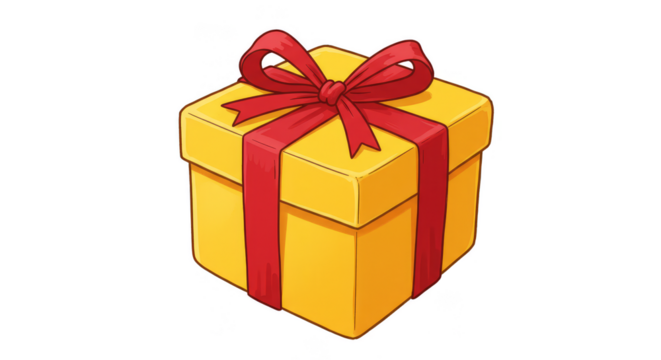 Isolated Gift Box with Yellow Present Red Ribbon Birthday Surprise