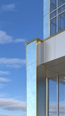 Modern architecture featuring zinc panel roof seam and flashing detail with clear blue sky.