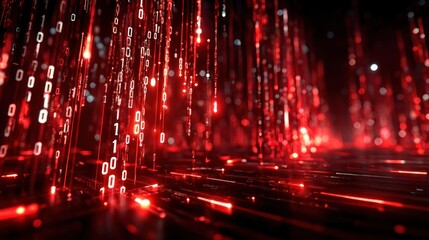 Red digital rain on a dark surface