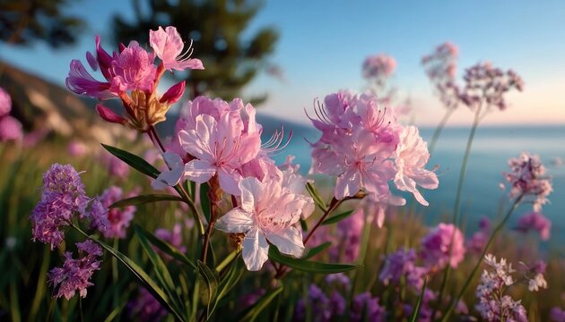 Pink flowers by the ocean (1) - Powered by Adobe