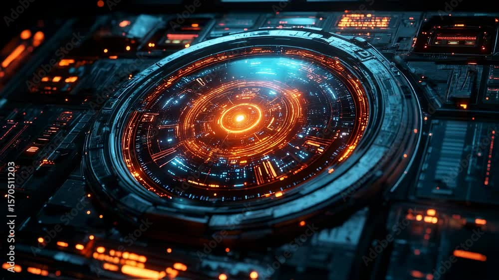 Poster futuristic tech interface with glowing details in abstract digital design