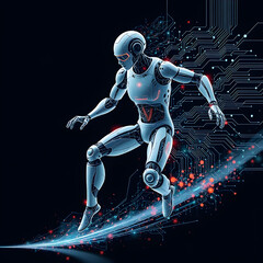 Cybernetic Runner with Glowing Trail and Circuitry