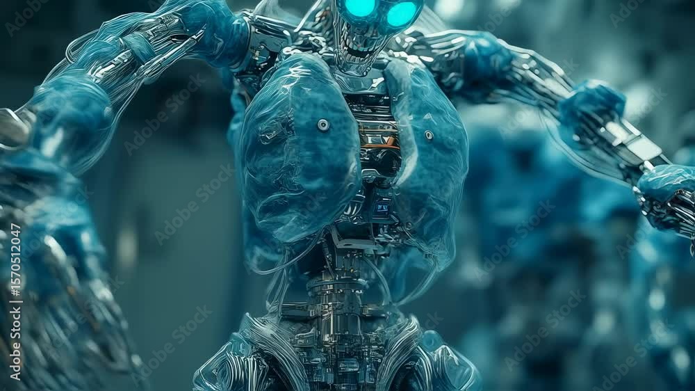 Aufkleber futuristic robotic army marching forward in a technological environment