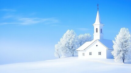 A snowy church in a winter wonderland.