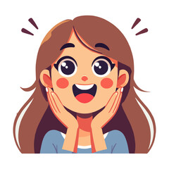 Excited Woman Cartoon Illustration with Brown Hair on White Background