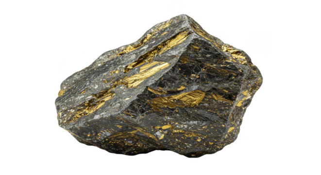 Isolated Mineral Rock with Gold Realistic Shine Transparent Background