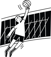 Black and White Volleyball Stick Figure Icon