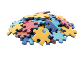 Isolated Puzzle Pieces Group Colorful Jigsaw Toy Game with Red Yellow Blue