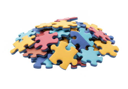 Isolated Puzzle Pieces Group Colorful Jigsaw Toy Game with Red Yellow Blue