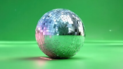 Reflective disco ball on a green surface