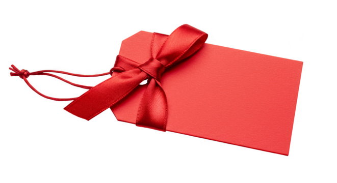 Isolated Red Tag with Bow Holiday Gift Discount Price Label PNG