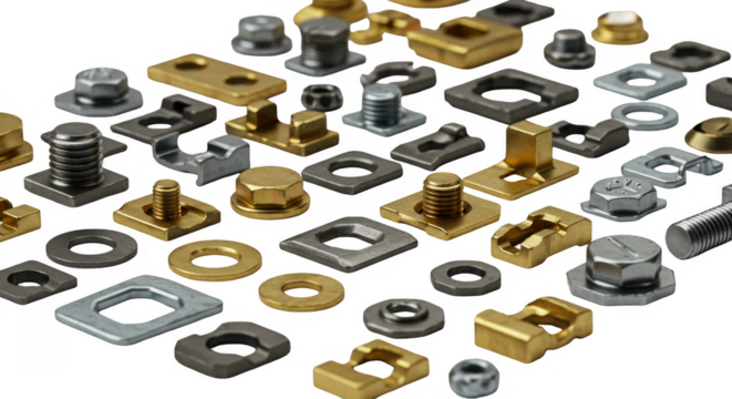 Isolated PNG of Metal Hardware Nuts Bolts Fasteners Steel