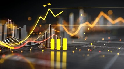 Financial Data Visualization: A dynamic, data-driven graphic portraying the trajectory of financial markets. showcasing growth and potential profits. this is a metaphor of economic