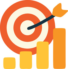 Stylized Target with Arrow and Rising Bar Graph in Warm Tones