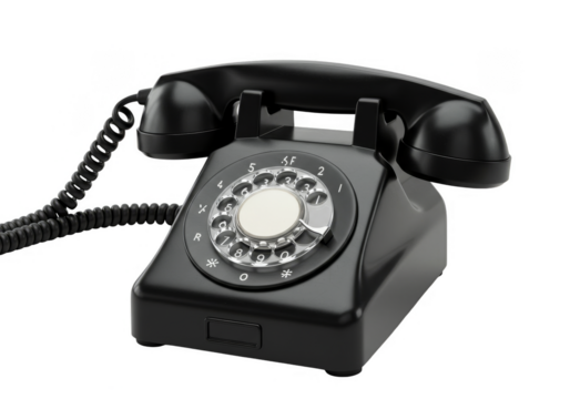 Isolated Transparent Background of Black Rotary Dial Telephone Retro Vibe