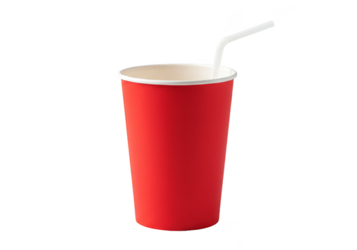 Isolated Red Cup with Straw Paper Drink Takeaway with Transparent Background - Powered by Adobe