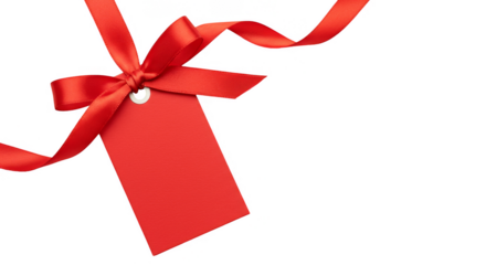 Isolated Red Price Tag with Ribbon Bow on Transparent Background