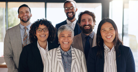 Portrait, business and group of people in office for career pride, about us and real estate agent....