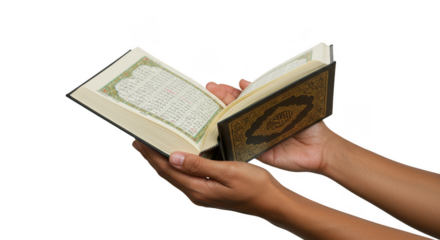 Isolated Hands Holding Quran Holy Book Ramadan Kareem PNG Photo