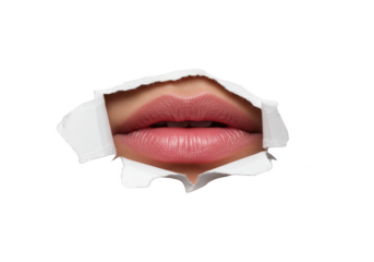 Isolated Transparent Mouth Lips Peeking Through Torn Paper Female