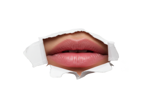 Isolated Transparent Mouth Lips Peeking Through Torn Paper Female - Powered by Adobe