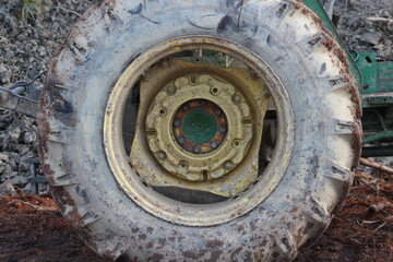 old rusty tractor wheel