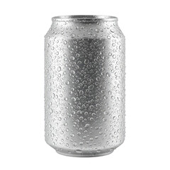 Isolated Silver Soda Can Drink with Water Droplets Transparent PNG
