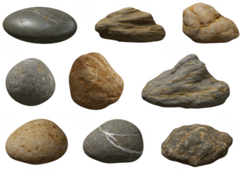 Isolated Stones Rocks Collection Natural Pebbles Stones Set Transparent