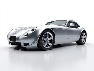 Naklejka premium Silver Sports Car Studio Shot on White Background