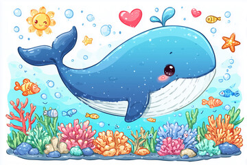 Playful Ocean Whale with Colorful Background