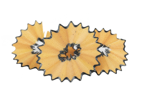 Isolated Pencil Shavings Detail Wood and Yellow Spiral on Transparent