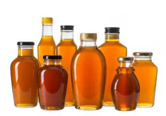 Isolated Transparent Honey Bottles Sweet Liquid Food Jar Syrup Glass