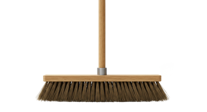 Isolated Transparent PNG of Wooden Bristles Broom Cleaning Equipment