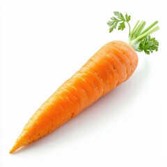 Single Orange Carrot with Green Top on White Background