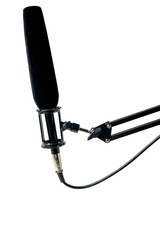 Studio microphone for podcasting or streaming on a boom arm with a white background