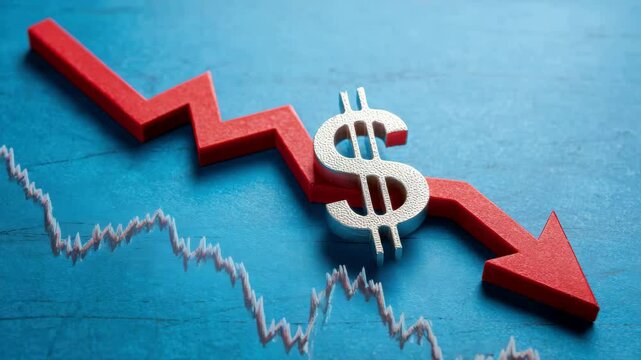 Dollar sign with red arrow graph showing economic decline